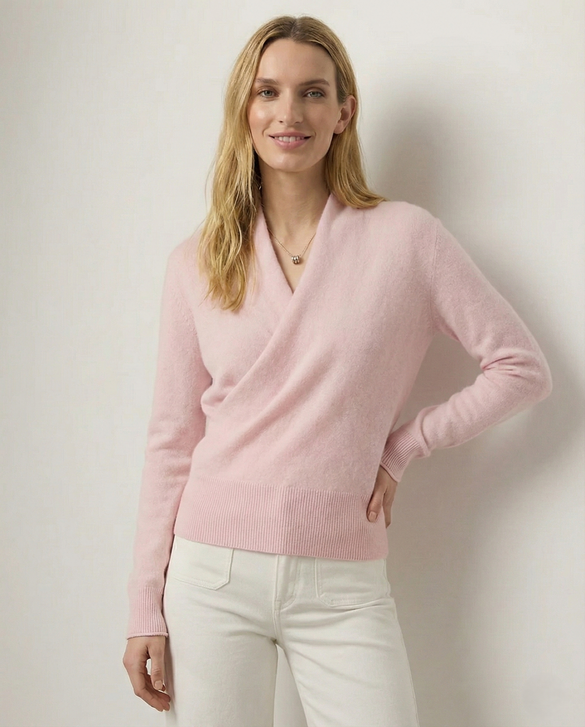 Crossover-Collar Sweater Knit