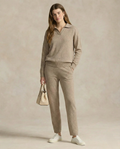 Polo-collar knit two-piece set in camel.