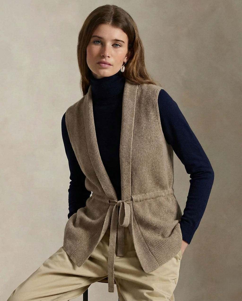 Belted Sleeveless Vest Knit