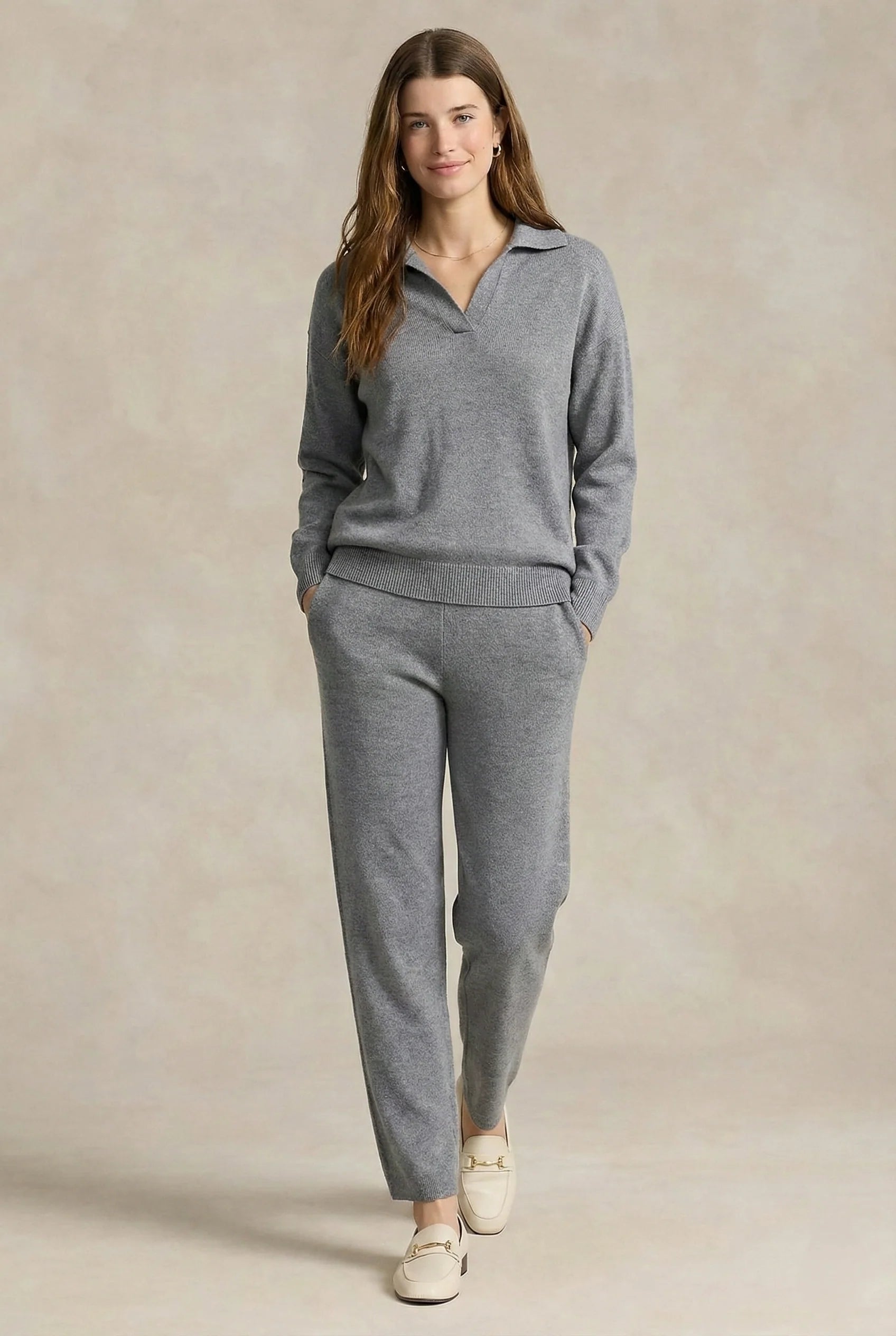 Polo-Collar Knit Two-Piece Set
