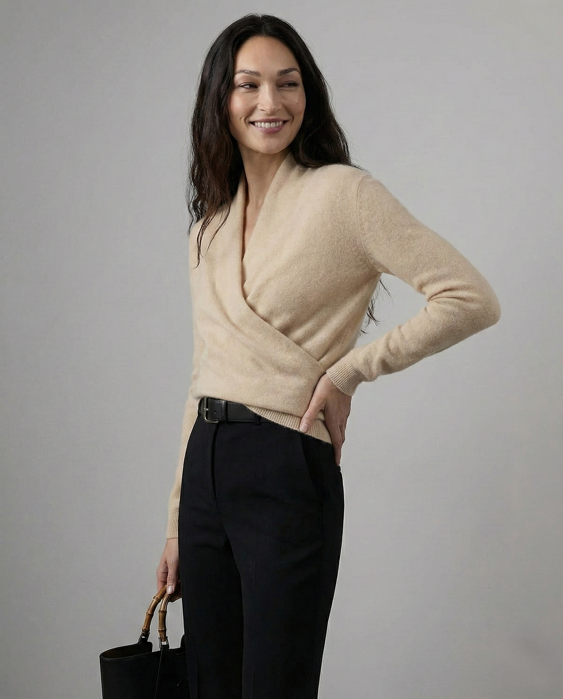 Crossover-Collar Sweater Knit
