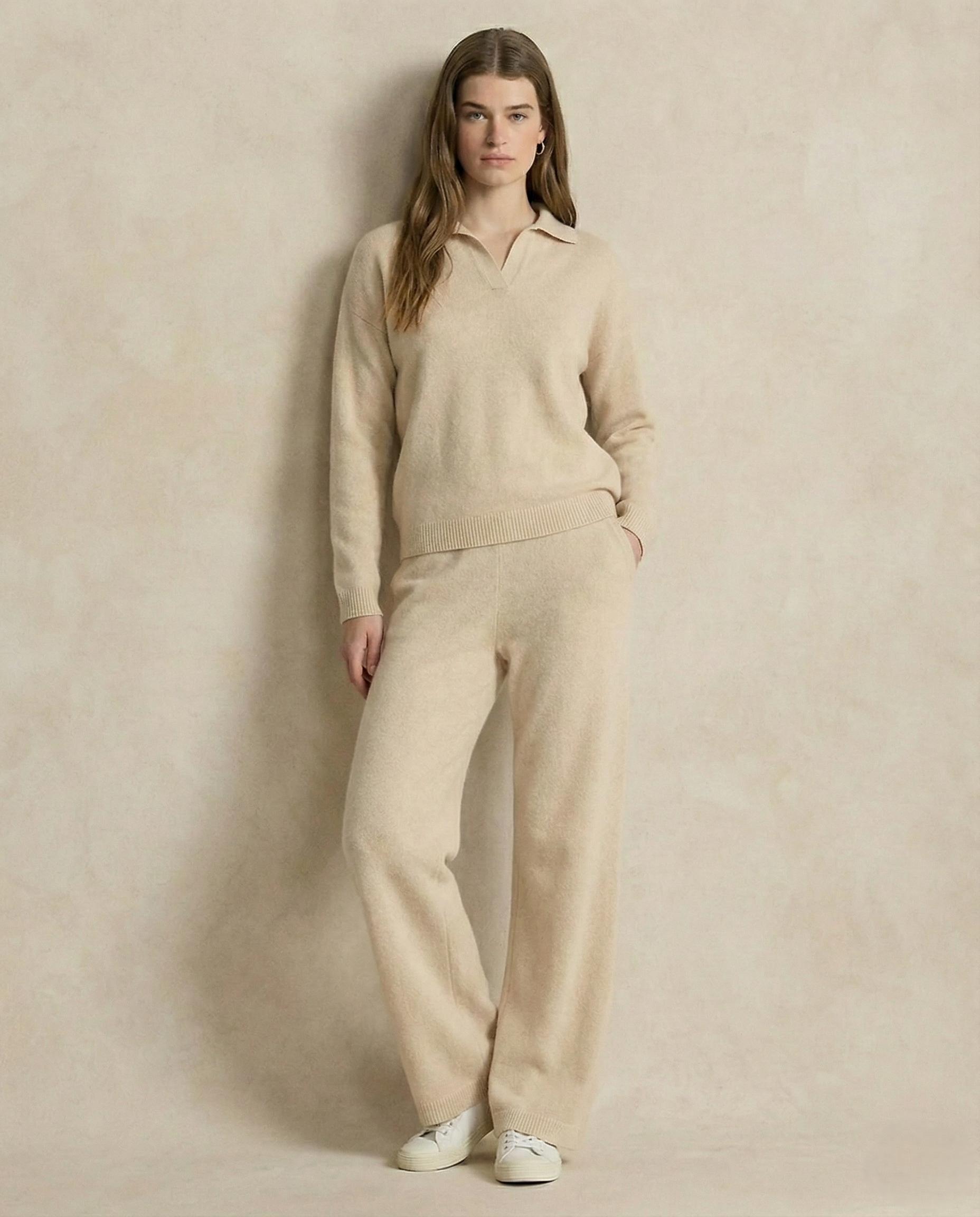 Polo-Collar Knit Two-Piece Set