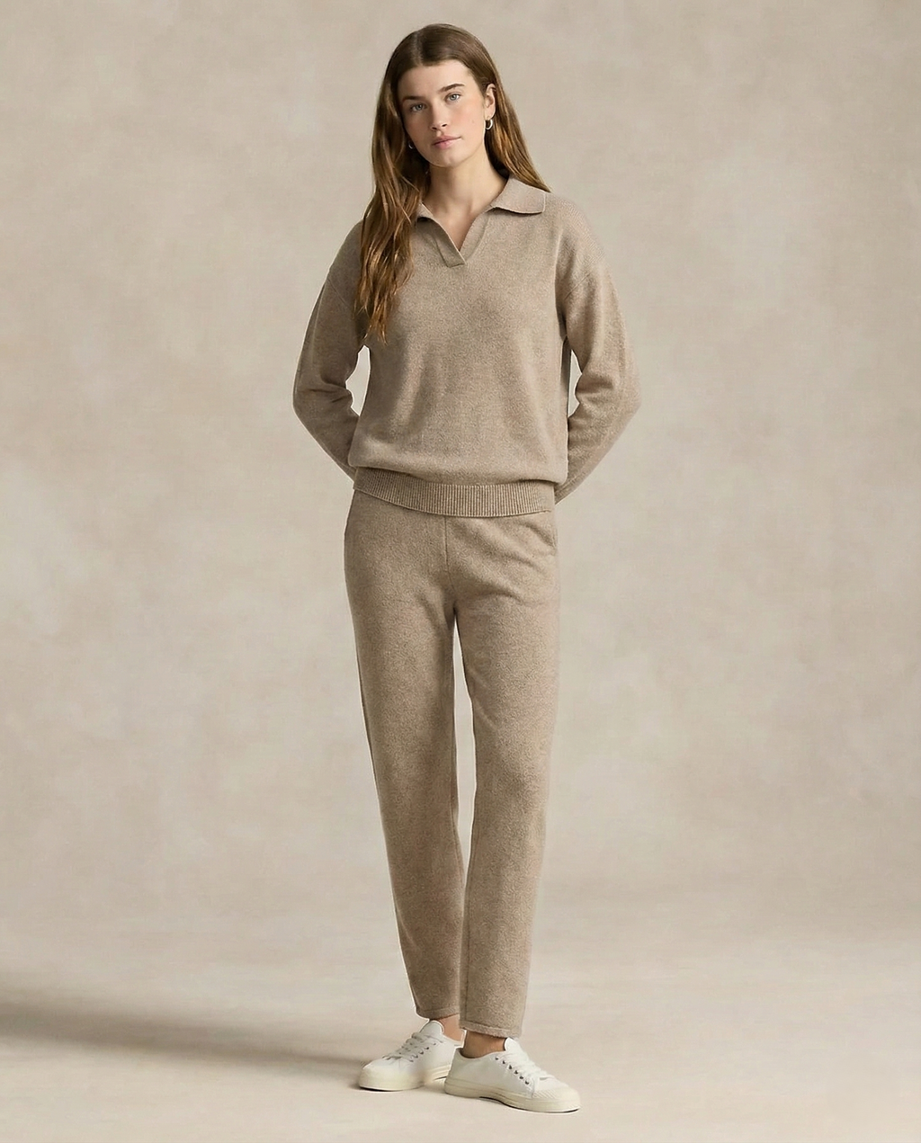 Polo-Collar Knit Two-Piece Set