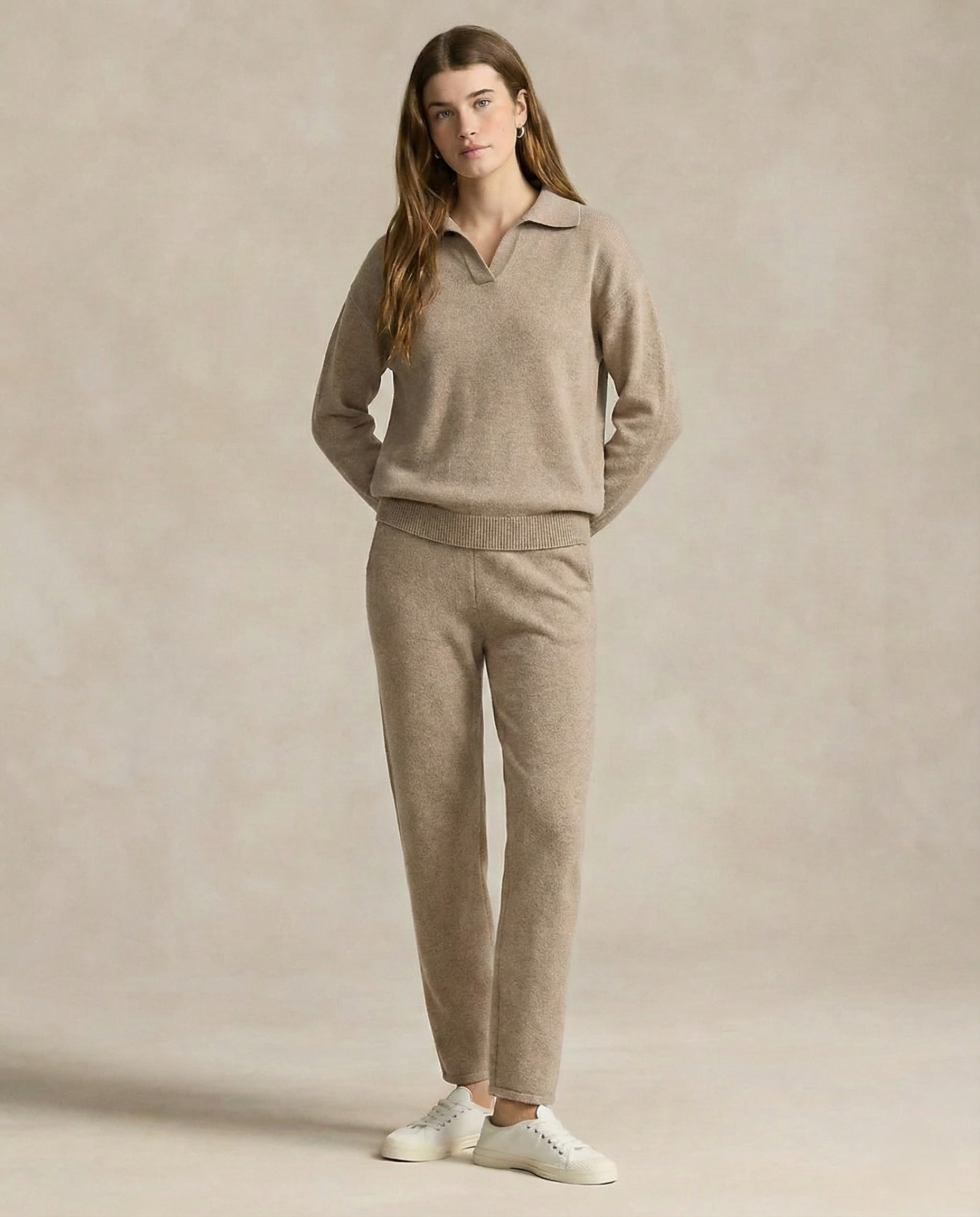 Polo-Collar Knit Two-Piece Set