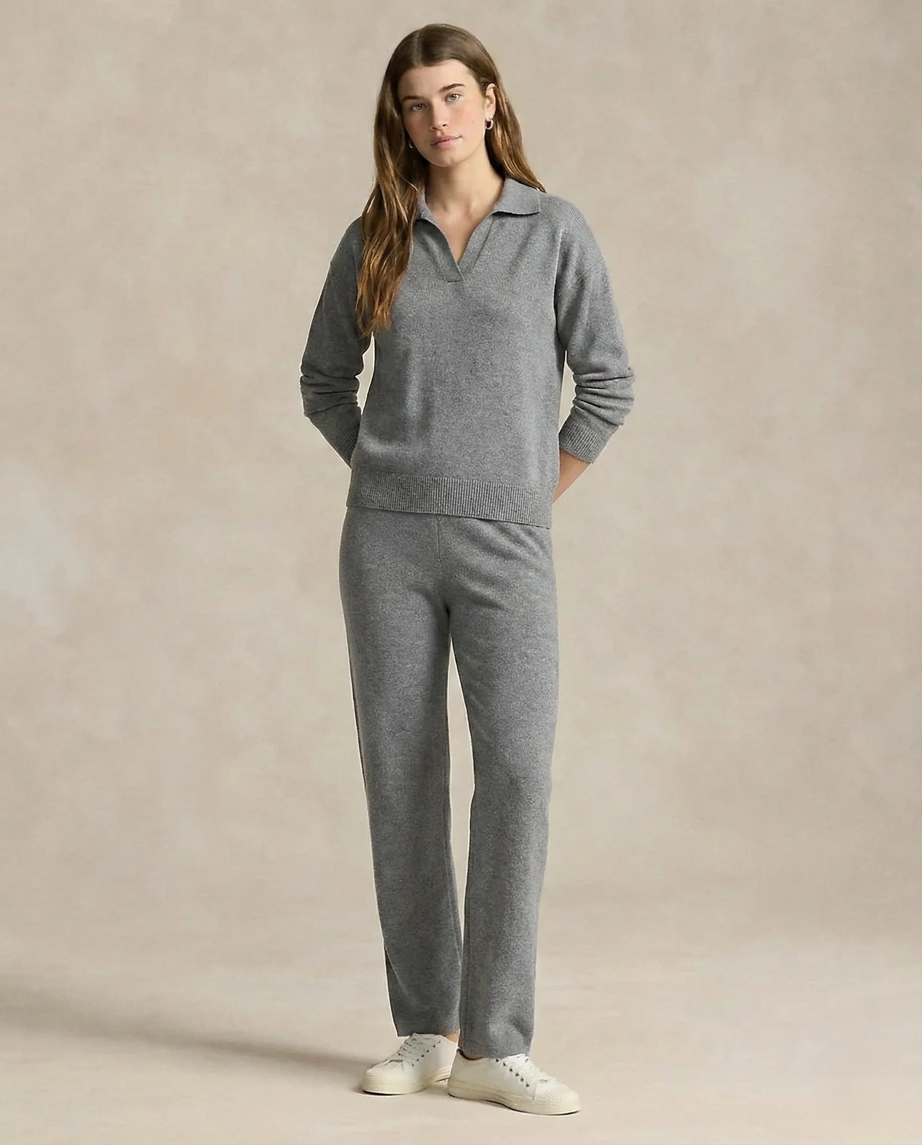 Polo-Collar Knit Two-Piece Set