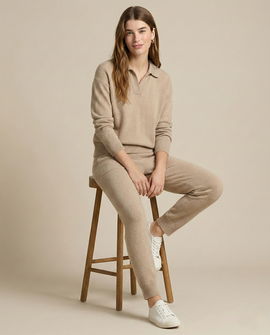 Polo-Collar Knit Two-Piece Set