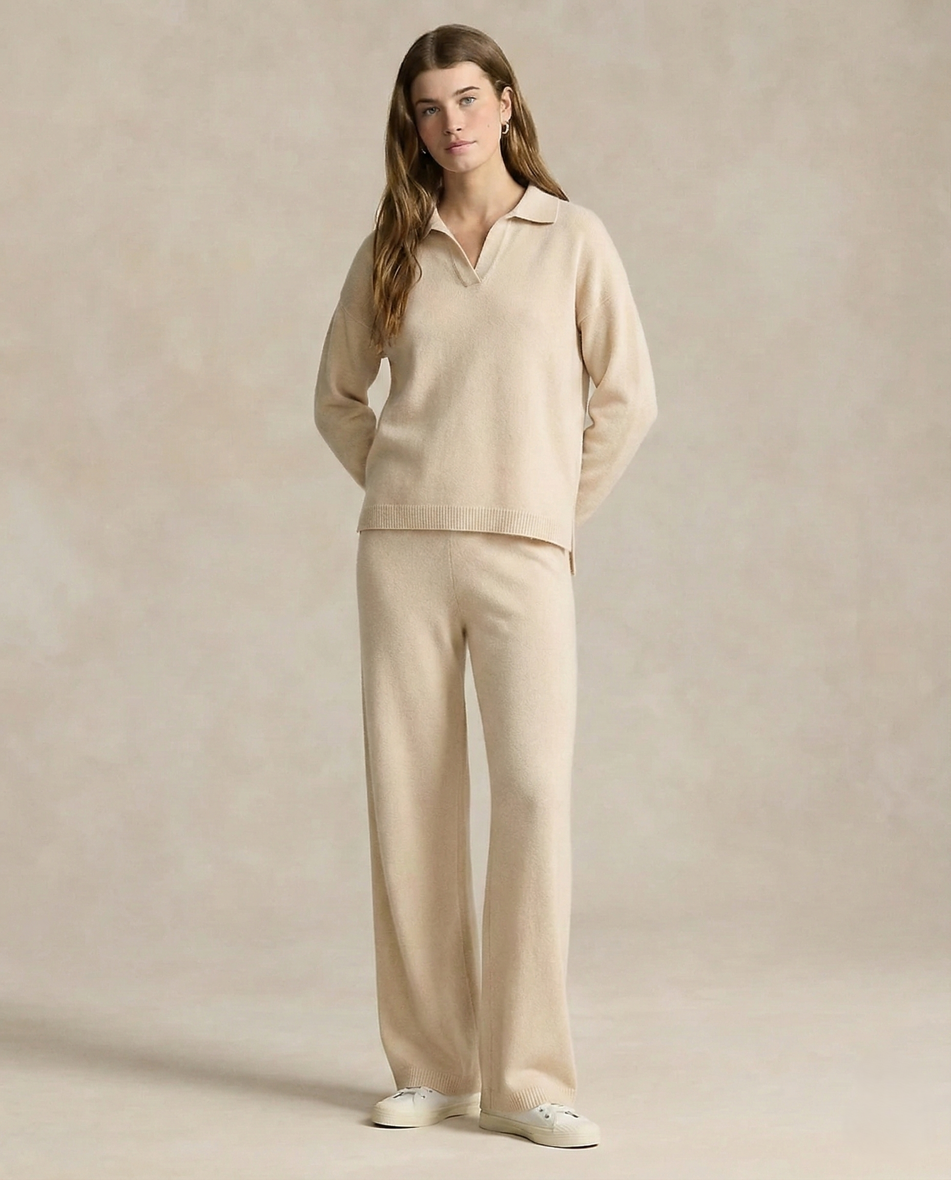 Polo-Collar Knit Two-Piece Set