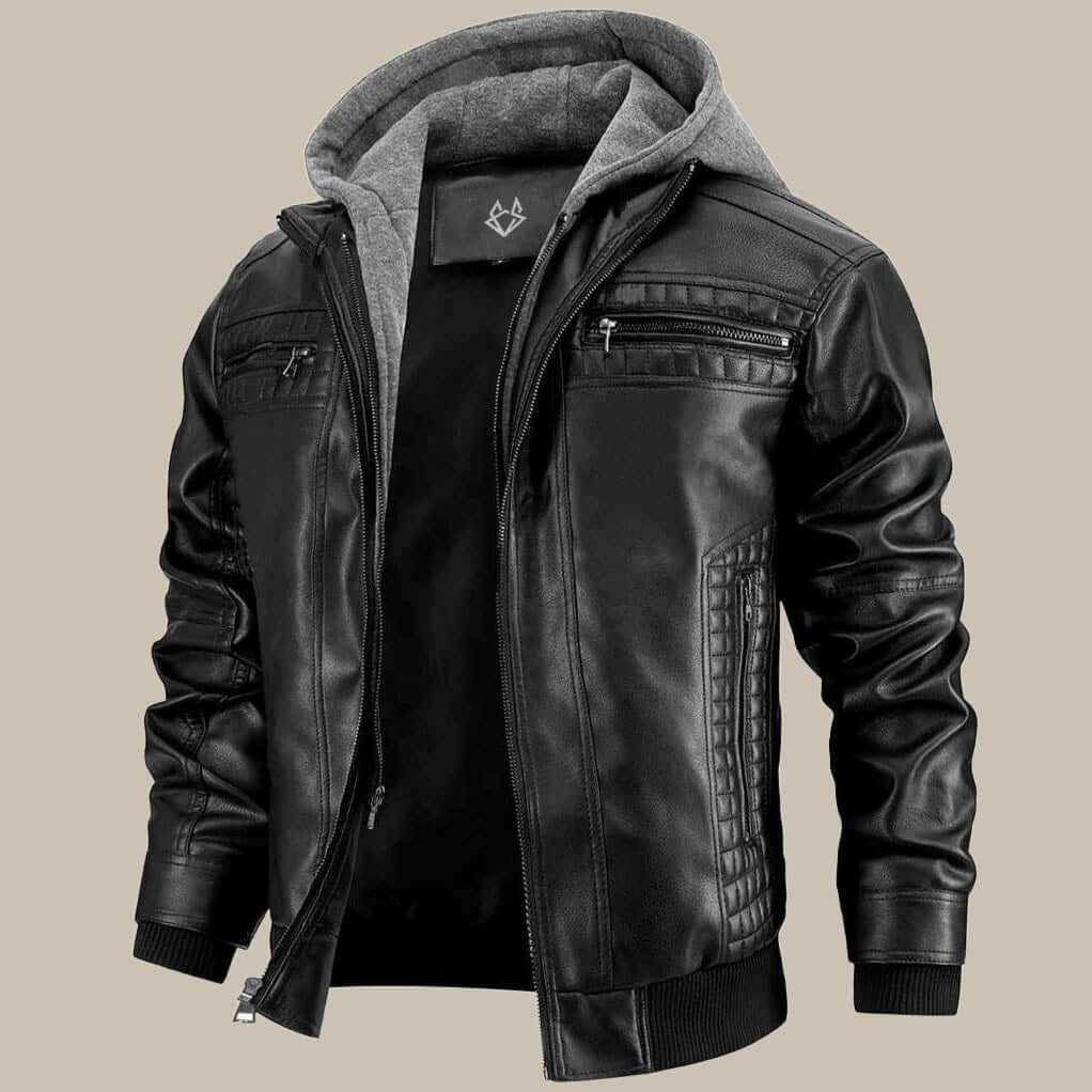 Hooded jacket leather-look with hidden zip, gallery view 1