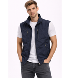 Bodywarmer vest standing collar and zip pull detail