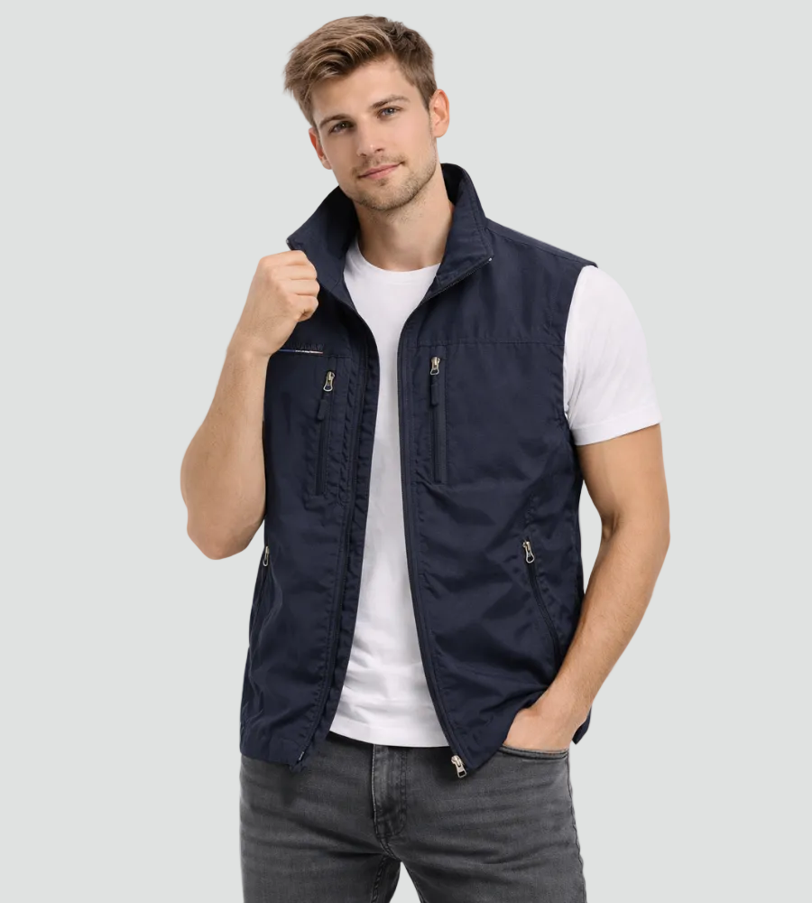 Bodywarmer vest back view showing the sleeveless cut
