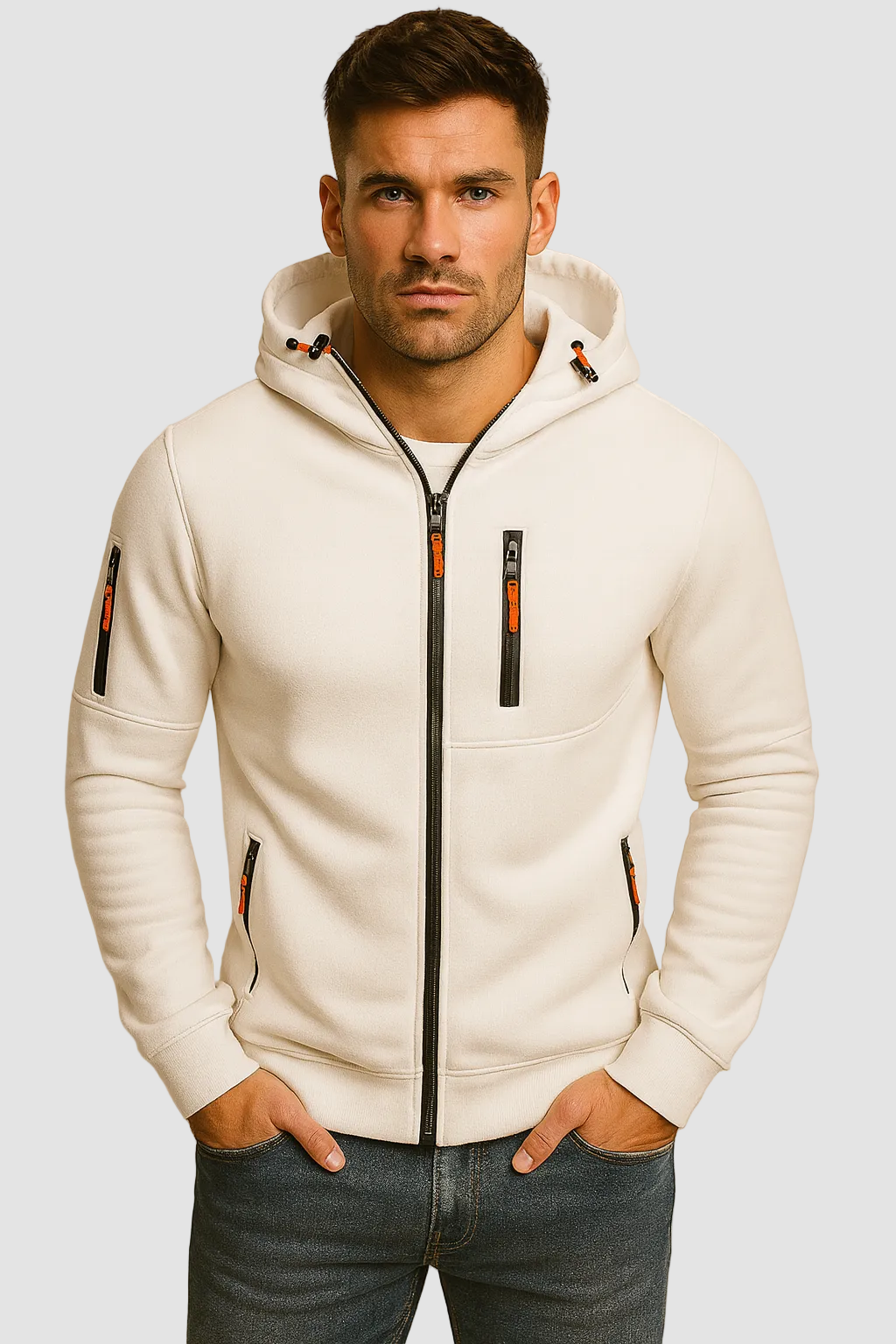 Zip up hoodie with adjustable hood and zip pockets, comfortable fit