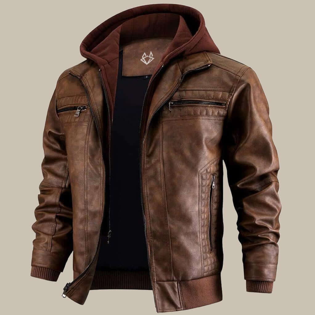 Hooded jacket leather-look with hidden zip, gallery view 2