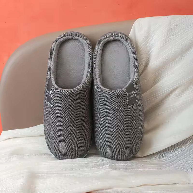 Slippers with soft lining and sturdy sole, worn lifestyle view