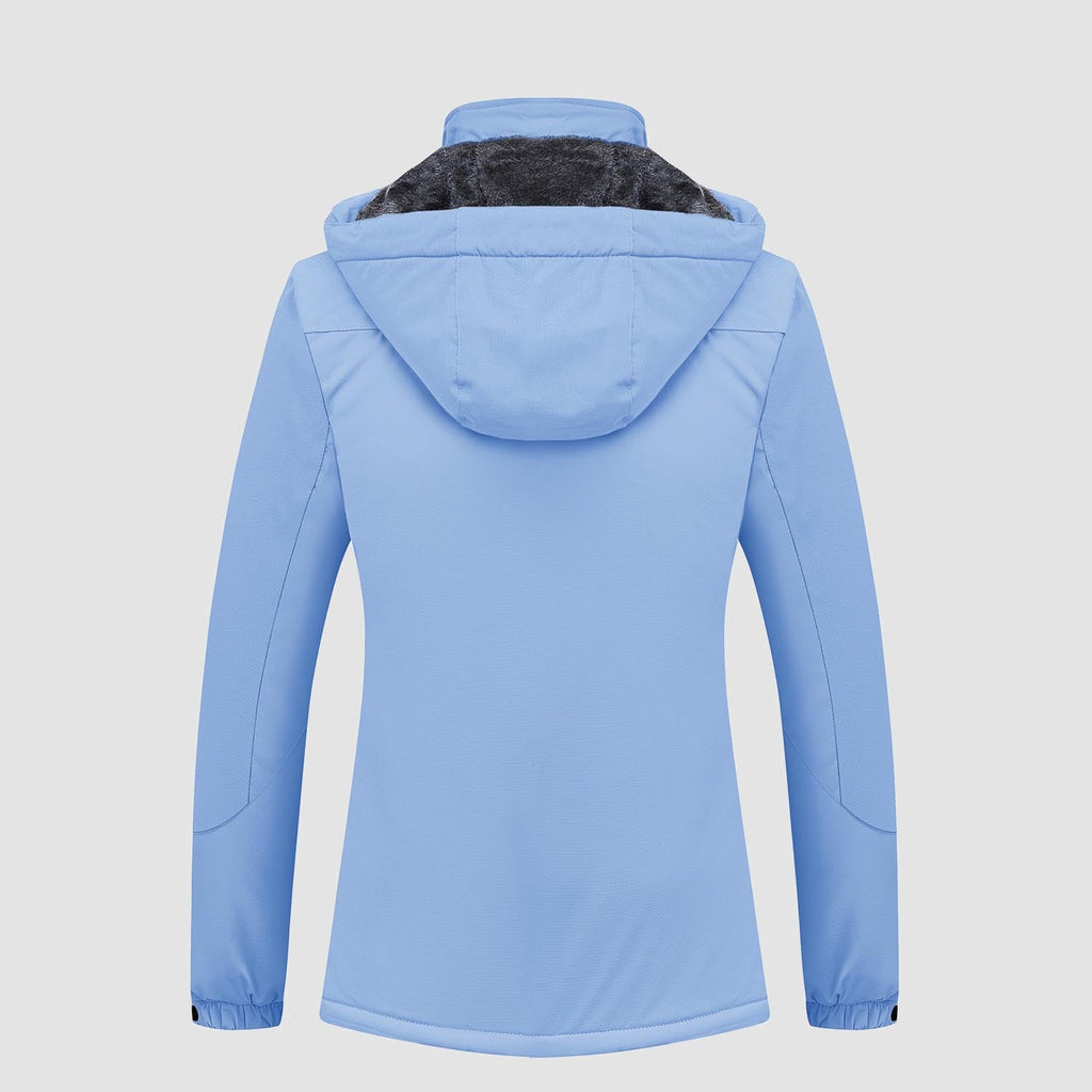 Hooded water-resistant ski jacket in White Black, fleece-lined with four zip pockets.