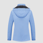Hooded water-resistant ski jacket in White Black, fleece-lined with four zip pockets.