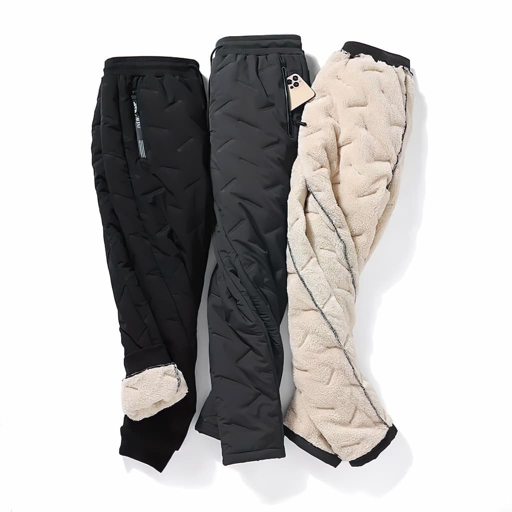 Thermal fleece-lined jogger pants, detail view of lining and pockets