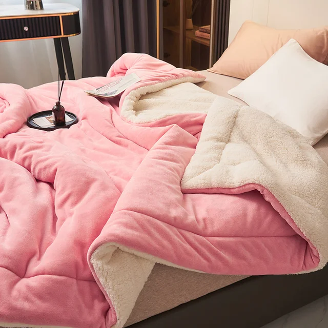 Flannel fleece blanket plush throw in magenta, cozy layered look