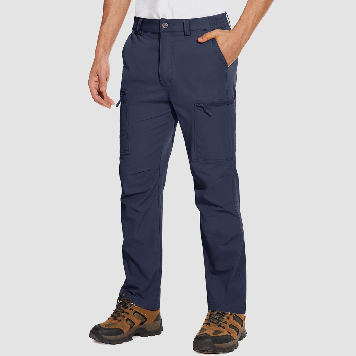 Dark Blue ripstop cargo pants with six pockets, water resistant hiking trousers