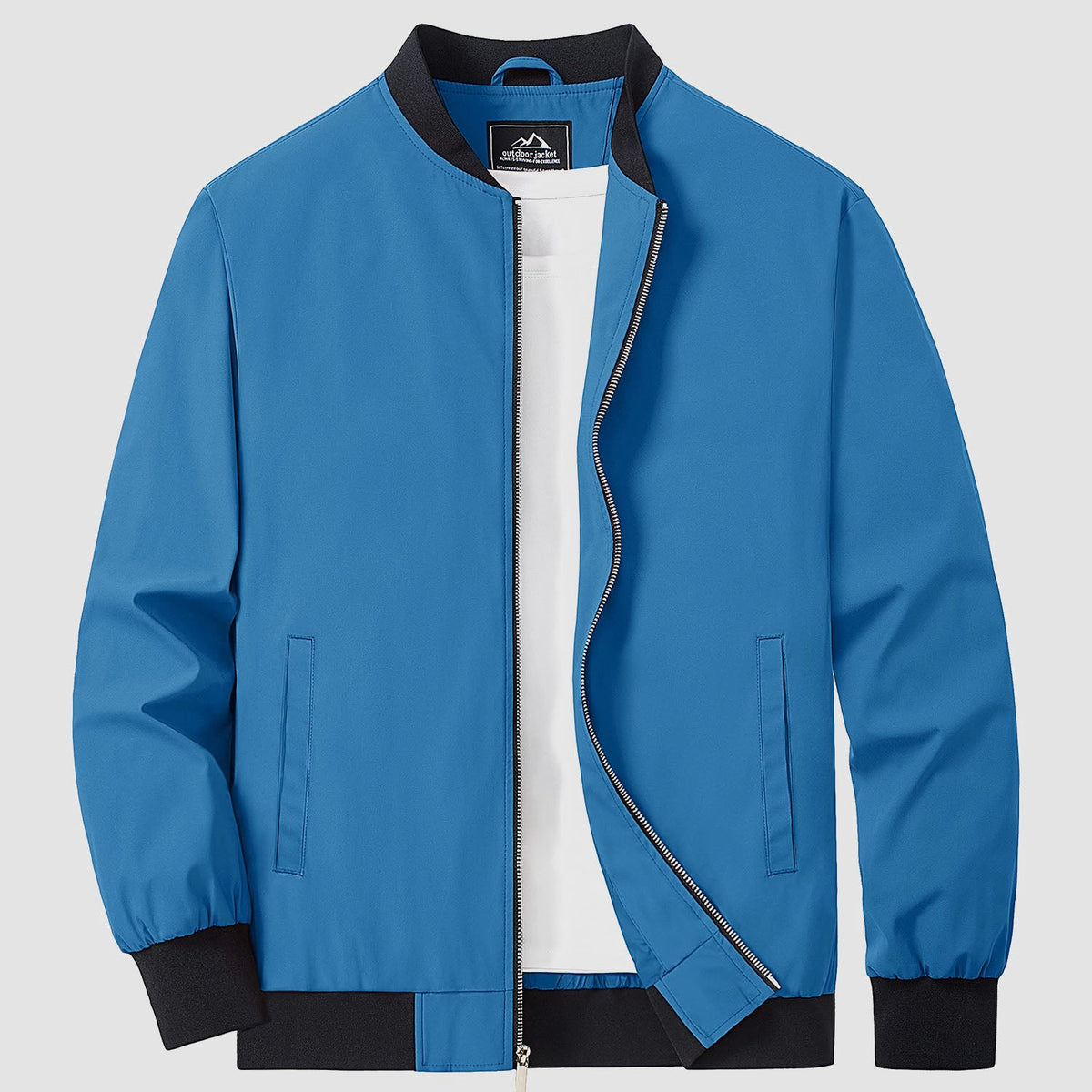 Bomber jacket windbreaker in Olive, ribbed collar and cuffs with full zip front.