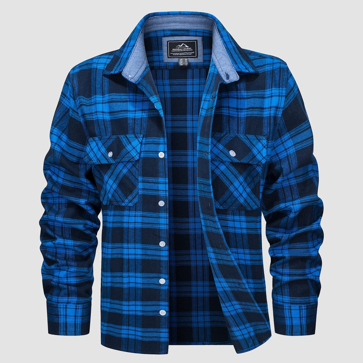 Plaid flannel shirt in Dark Grey, cotton button-down with two chest pockets.