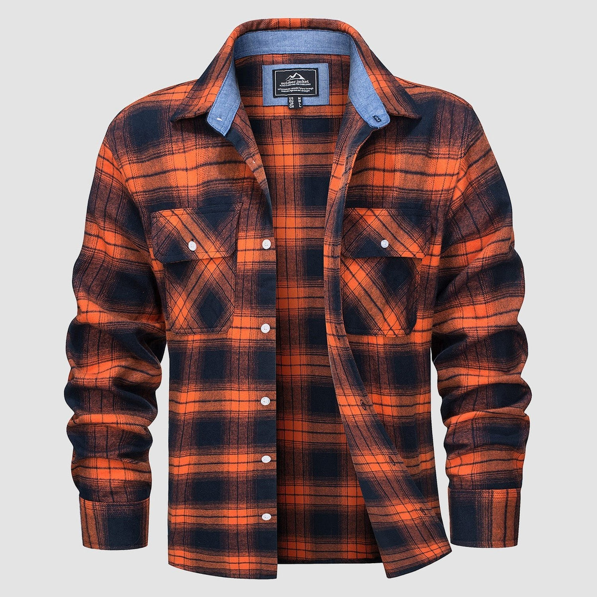 Plaid flannel shirt in Yellow, cotton button-down with two chest pockets.