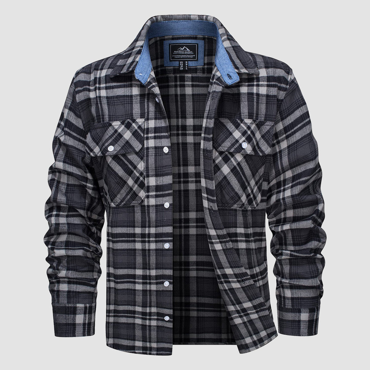 Plaid flannel shirt in Red White, cotton button-down with two chest pockets.