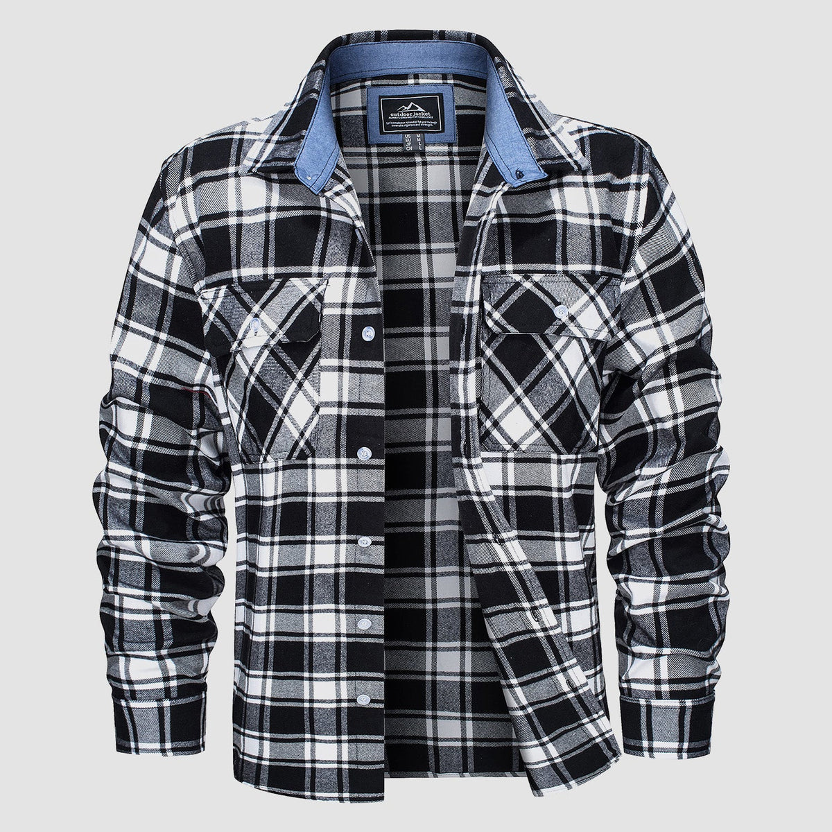 Plaid flannel shirt in Brown, cotton button-down with two chest pockets.