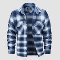 Plaid flannel shirt in Blue White, cotton button-down with two chest pockets.