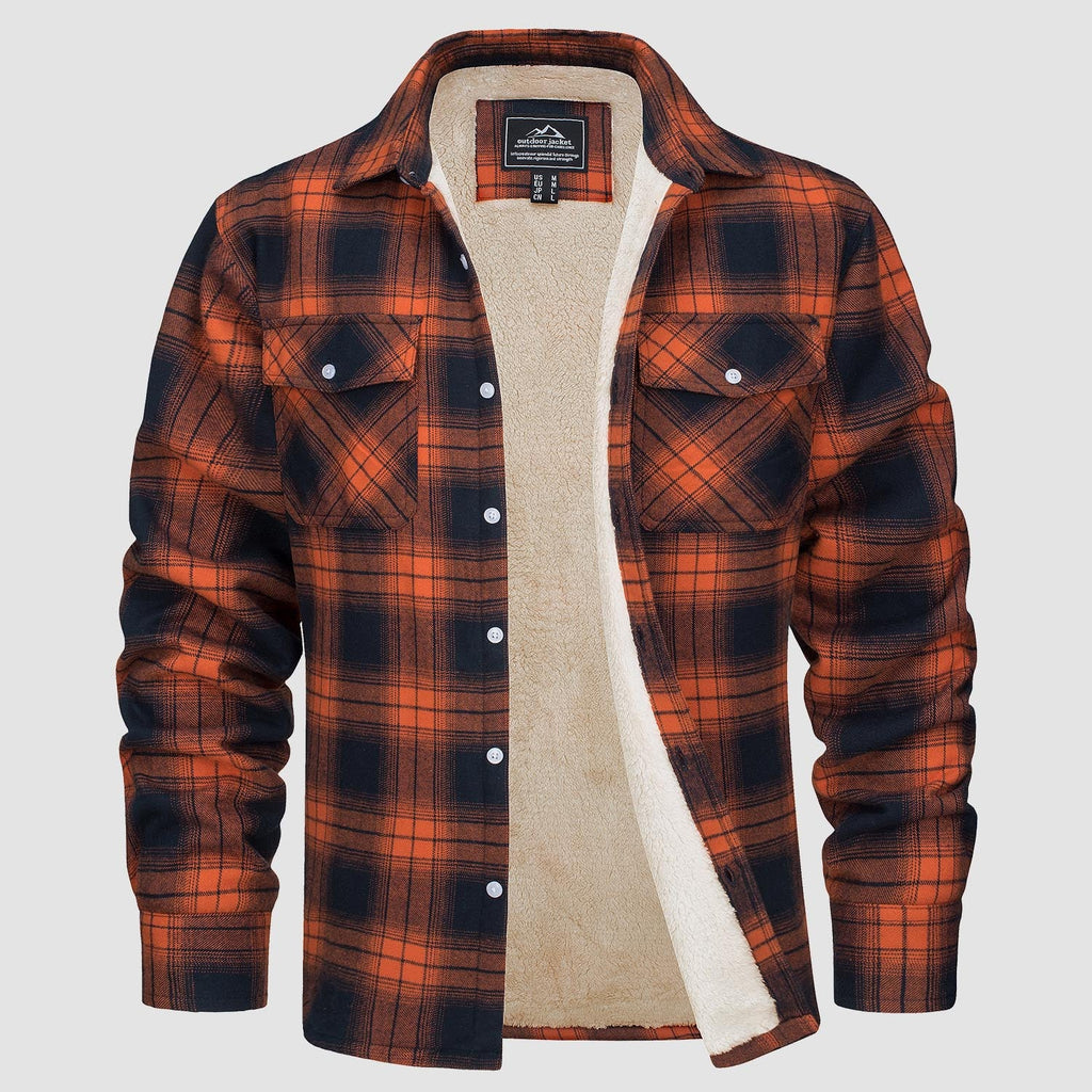 Sherpa-lined plaid flannel shirt jacket, detail view