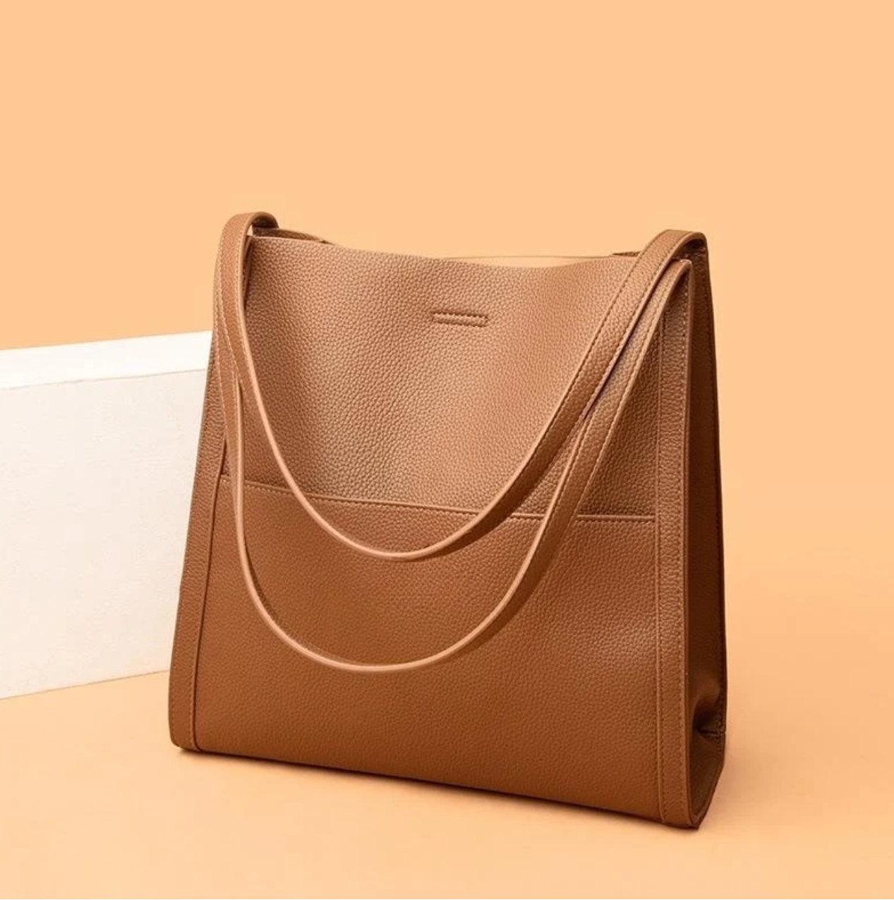 Leather-look shoulder bag with top zip closure, front view
