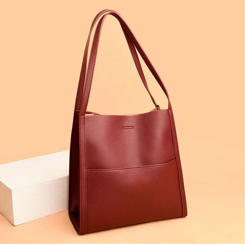Leather-look shoulder bag pebbled texture close-up