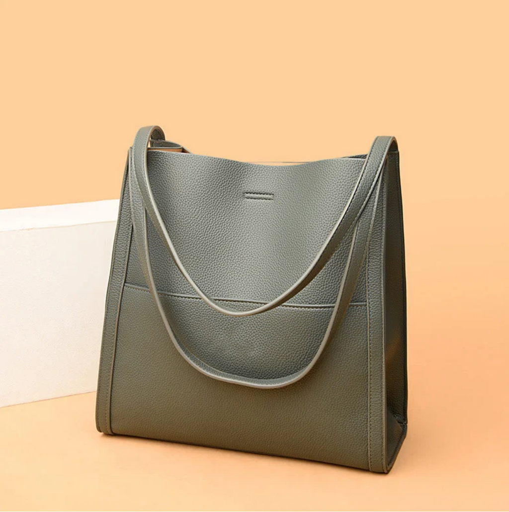 Leather-look shoulder bag back view with clean minimalist panel