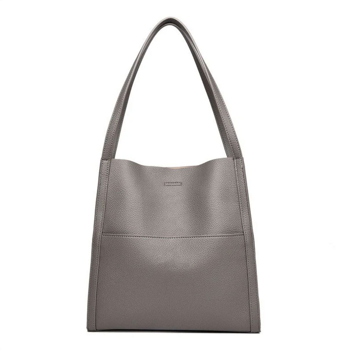 Gray leather-look shoulder bag with spacious zip organizer