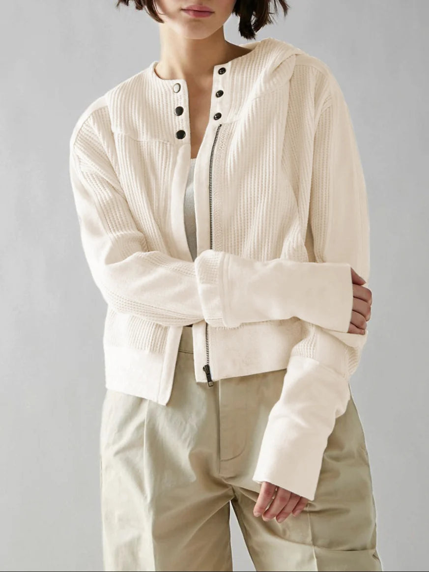 Cropped Hoodie Waffle-Knit Zip