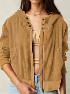 Cropped Hoodie Waffle-Knit Zip