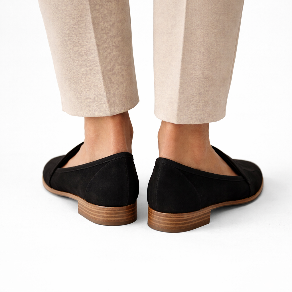 Orthopedic loafers in suede-look, side view showing the lightweight sole and footbed.