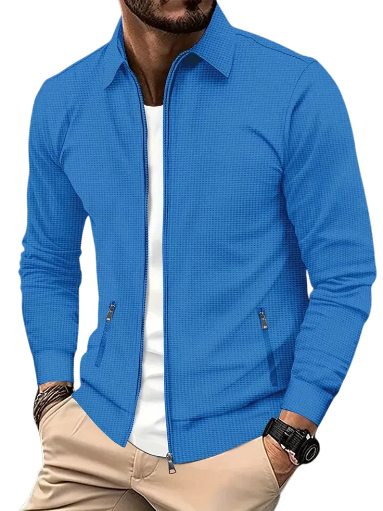 Lightweight zip everyday jacket in blue.