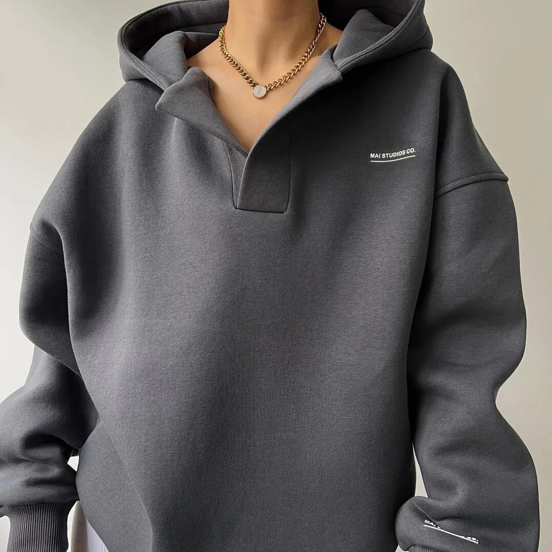 Grey crewneck sweater in soft knit, cosy pullover for everyday layering