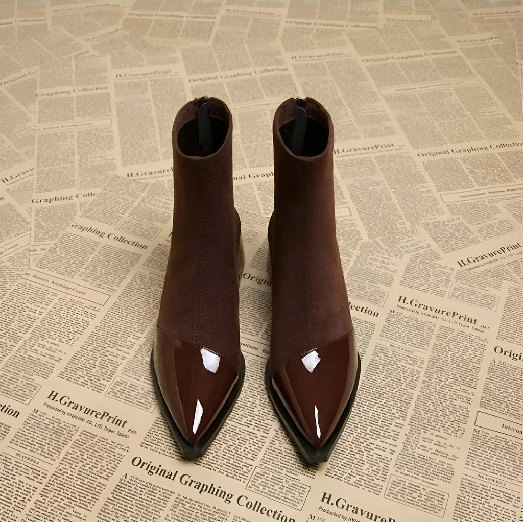 Suede-look ankle boots detail showing the stable block heel