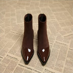 Suede-look ankle boots detail showing the stable block heel
