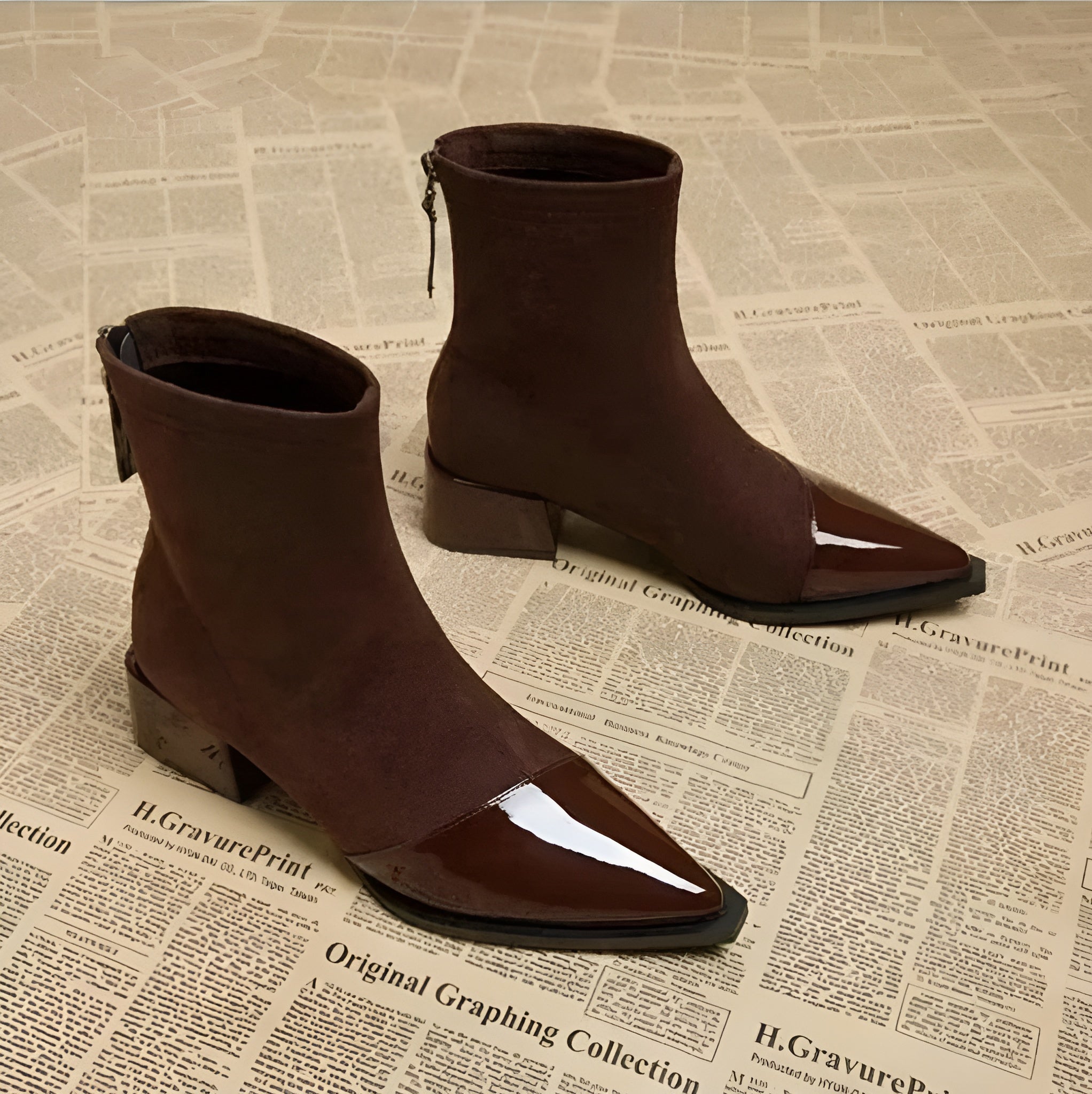 Suede-look ankle boots detail showing the ankle-height shaft