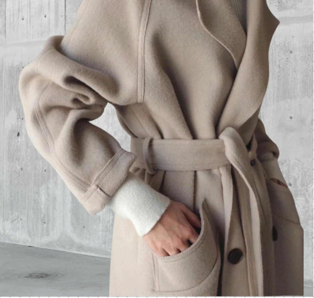 Long double-breasted wool coat, detail view