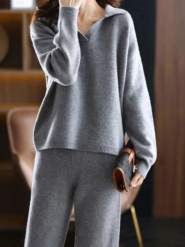 Polo-Collar Knit Two-Piece Set