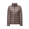 Ultralight packable down jacket in khaki.