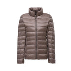 Ultralight packable down jacket in khaki.