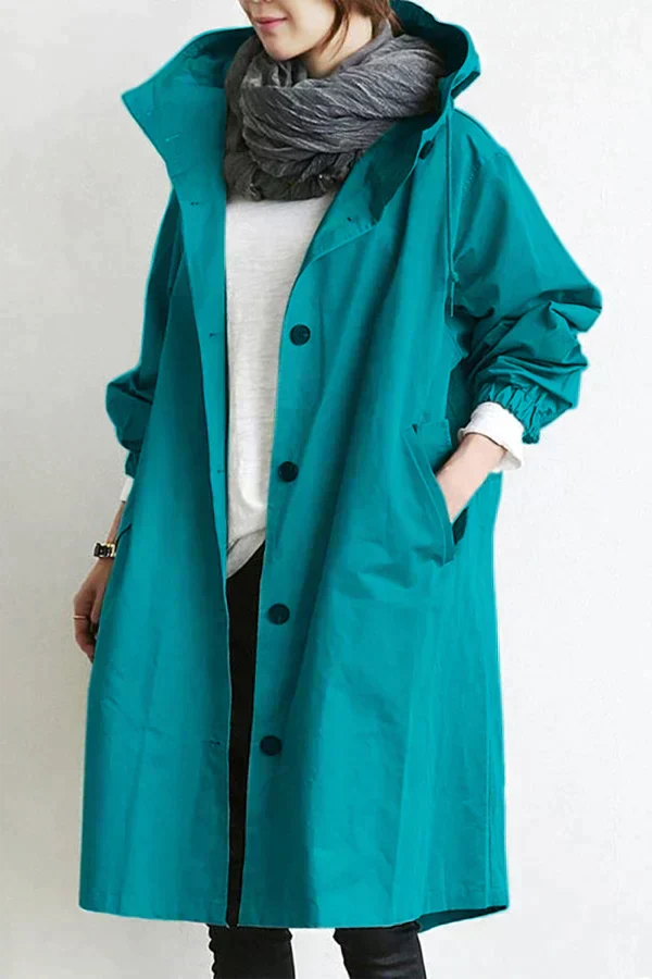 Rain coat oversized hood wind resistant, waterproof fabric detail across the colour range.