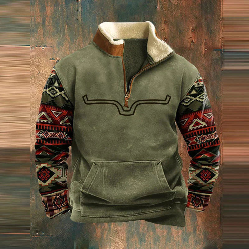 Green zip-up knit sweater with full-zip front, shown in soft breathable knit