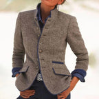 Vintage Stand-Collar Two-Tone Blazer with Tailored Fit for Effortless Style 0