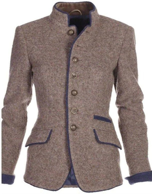 Vintage Stand-Collar Two-Tone Blazer with Tailored Fit for Effortless Style 1