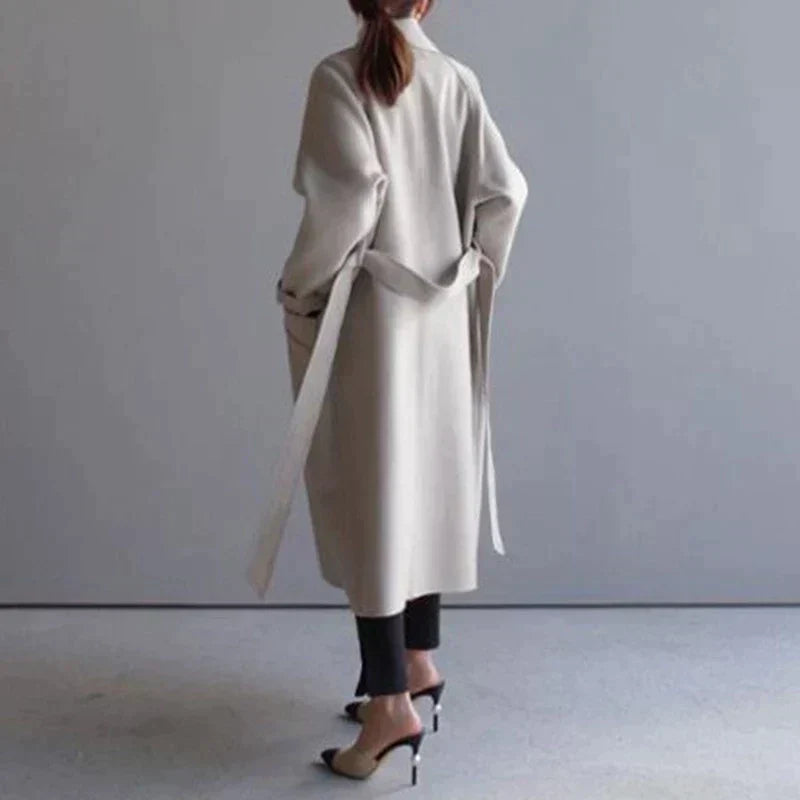 Long double-breasted wool coat, detail view